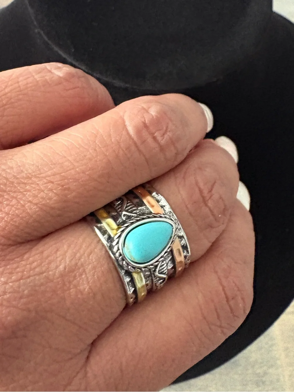 Turquoise Teardrop Multi-Tone Boho Ring